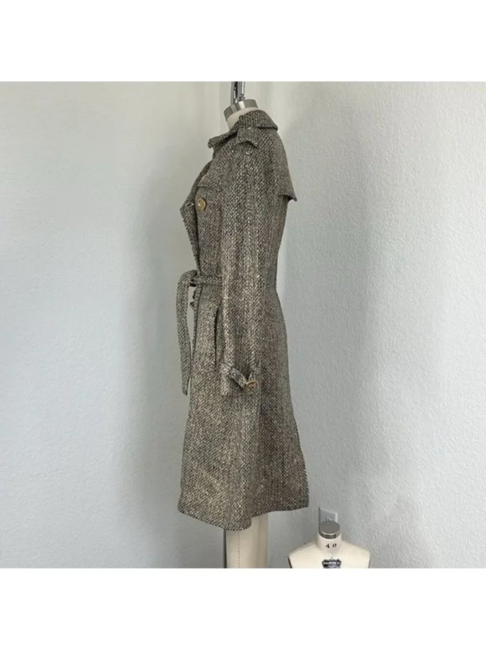 Burberry Metallic Tweed Gold Belted Trench Coat Jacket - Picture 9 of 15